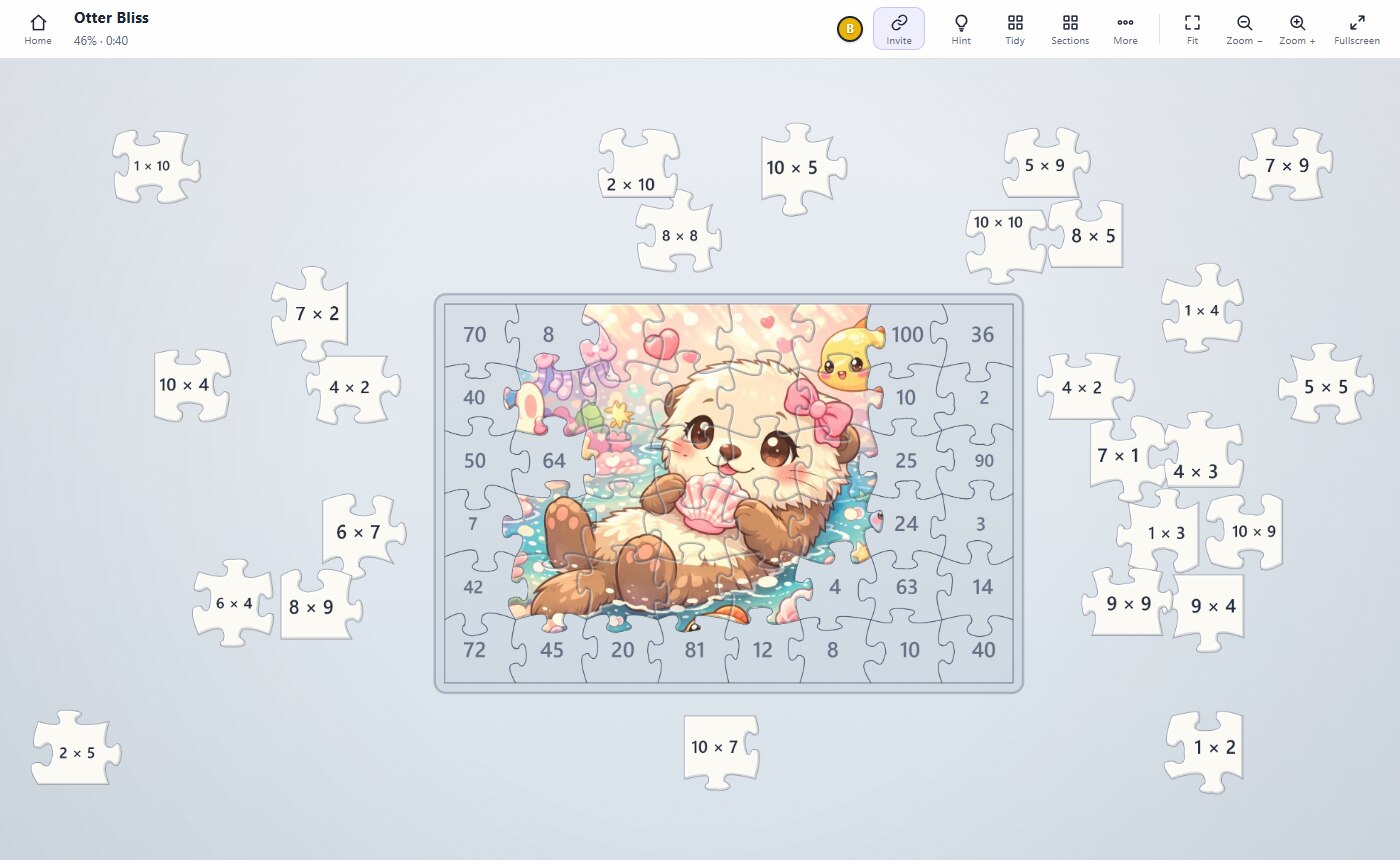 math jigsaw puzzle with multiplication problems on the pieces