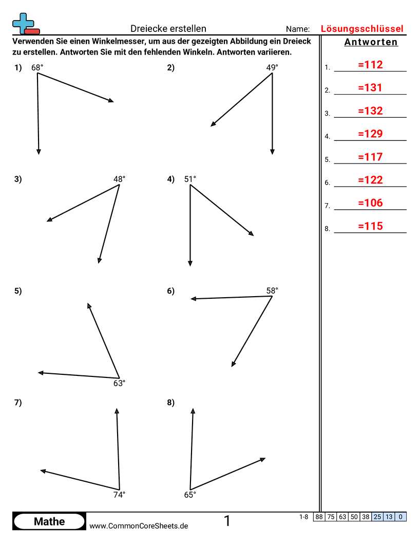 Arbeitsblätter zu Winkel - dreiecke-erstellen worksheet