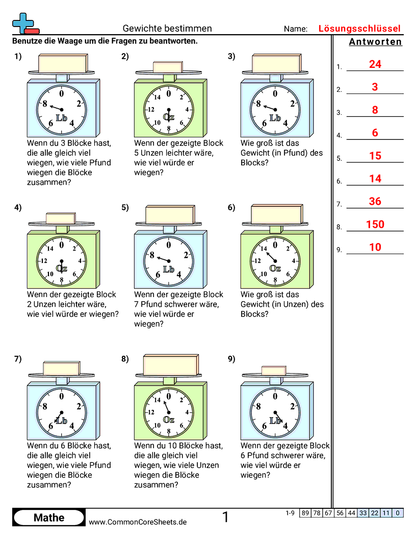 Arbeitsblätter zur Gewichtsrechnung - eine-waage-ablesen worksheet