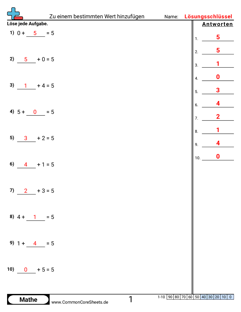 Arbeitsblätter zur Addition - zu-einem-bestimmten-wert-addieren worksheet