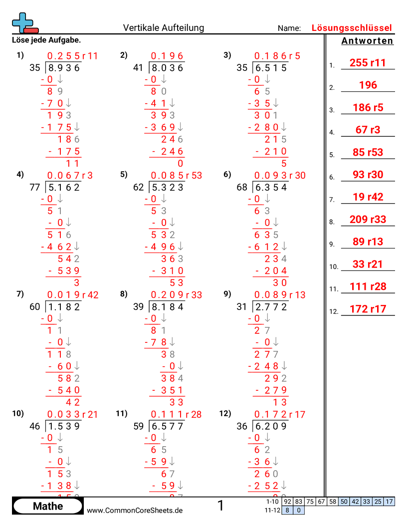4 ÷ 2 (mit Rest) worksheet preview