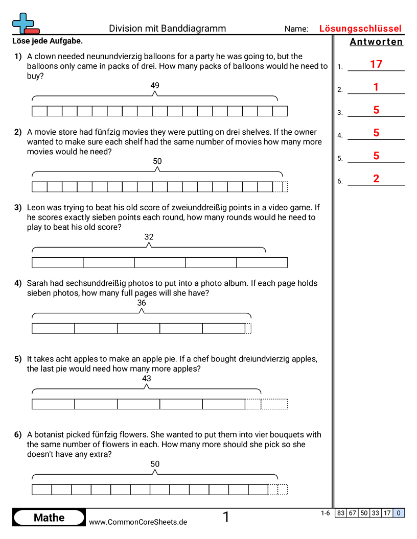 Division mit Banddiagramm worksheet preview