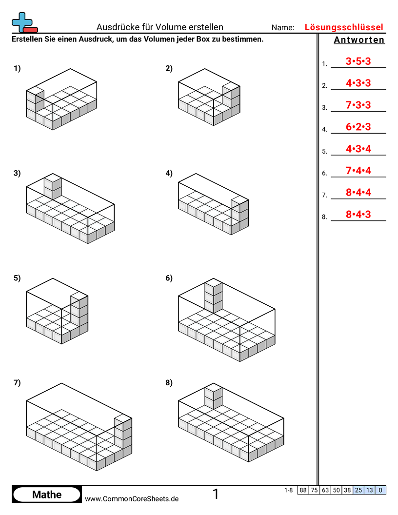Ausdrücke für Volumen erstellen worksheet preview