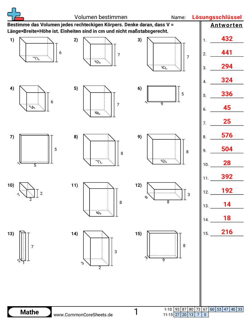 Volumen finden (transparent) worksheet preview