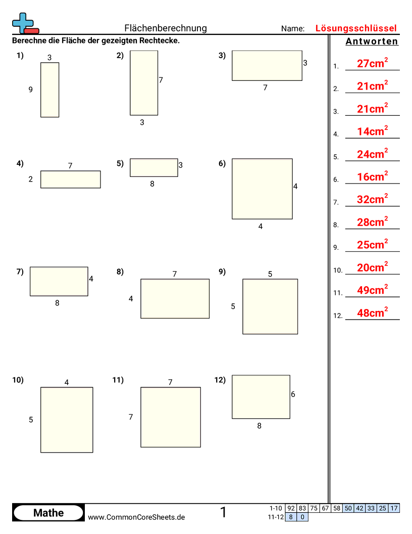 Arbeitsblätter zu Fläche & Umfang - flachenberechnung worksheet