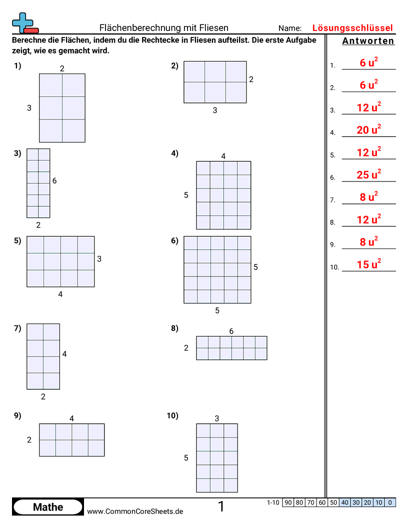 Arbeitsblätter zu Fläche & Umfang - flache-durch-auslegen-tiling-finden worksheet