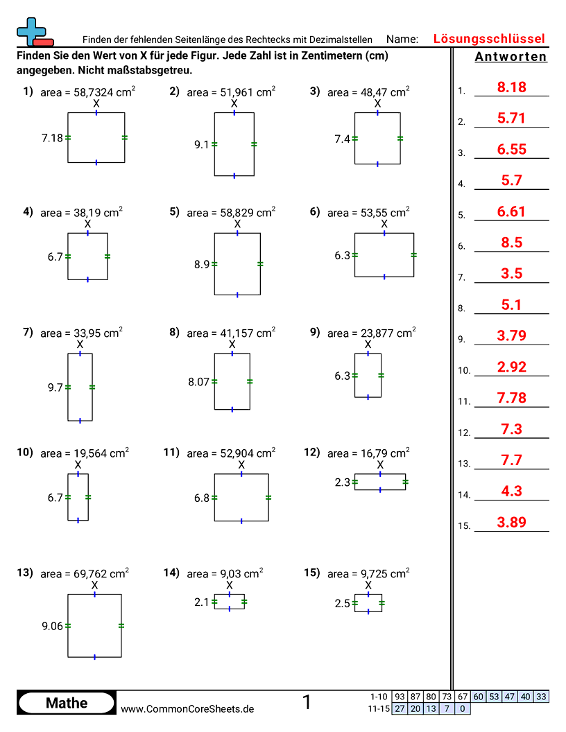 Arbeitsblätter zu Fläche & Umfang - fehlende-seitenlange-eines-rechtecks-mit-dezimalzahlen-finden worksheet