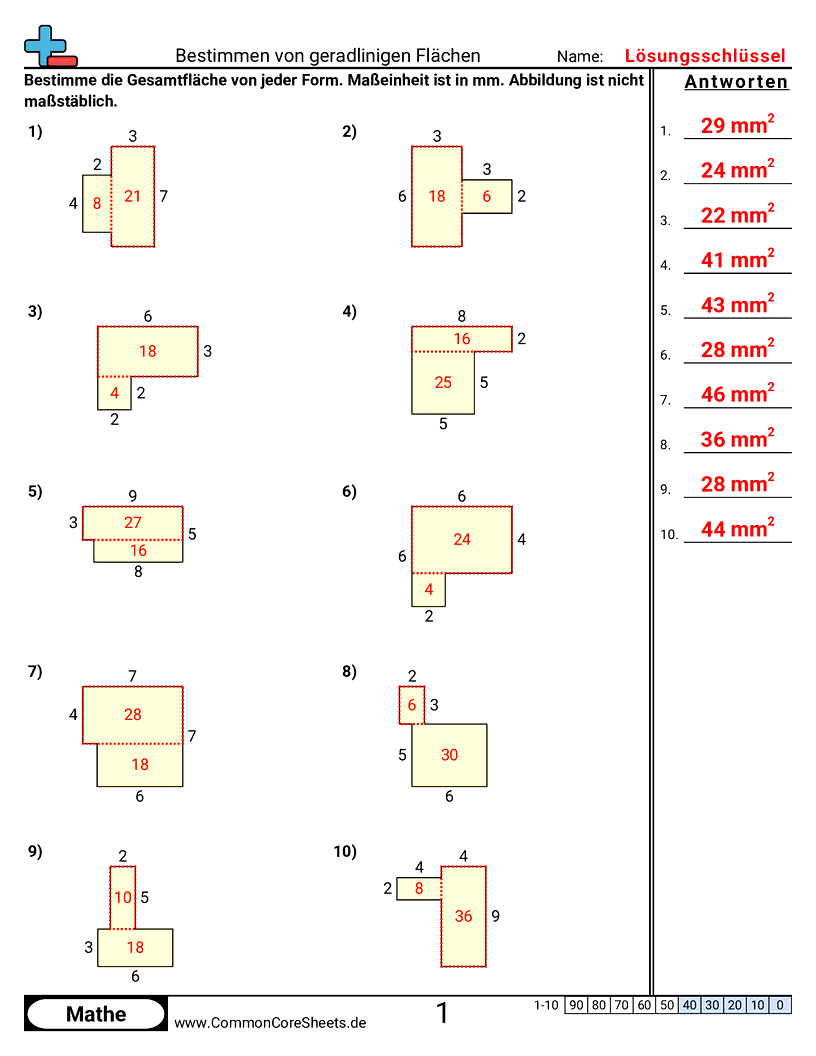 Arbeitsblätter zu Fläche & Umfang - rechteckige-flache-zusammengesetzt worksheet