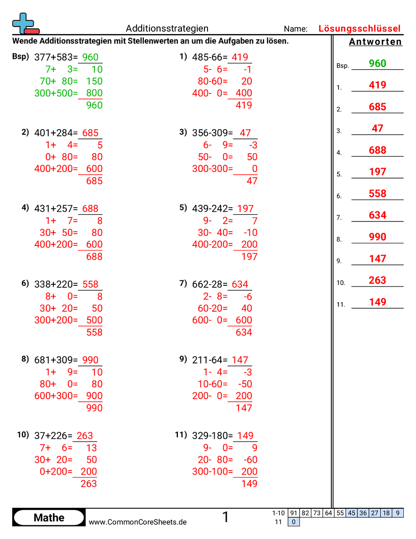 Arbeitsblätter zur Addition - additionsstrategien worksheet