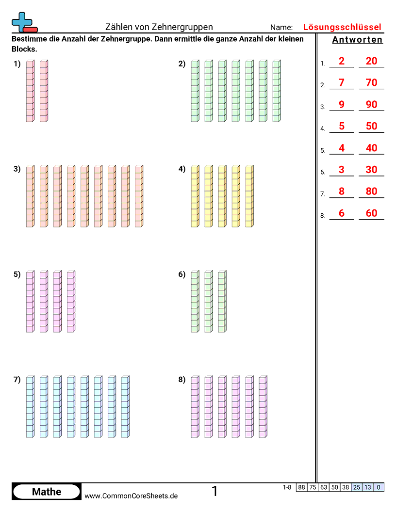 Arbeitsblätter zum Zählen - zehnergruppen-zahlen worksheet