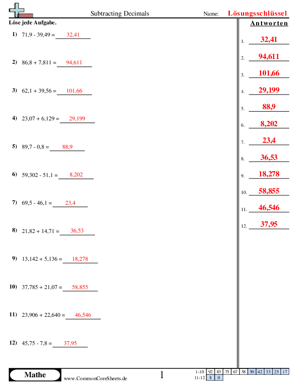  - addieren-subtrahieren-von-dezimalzahlen-horizontal worksheet