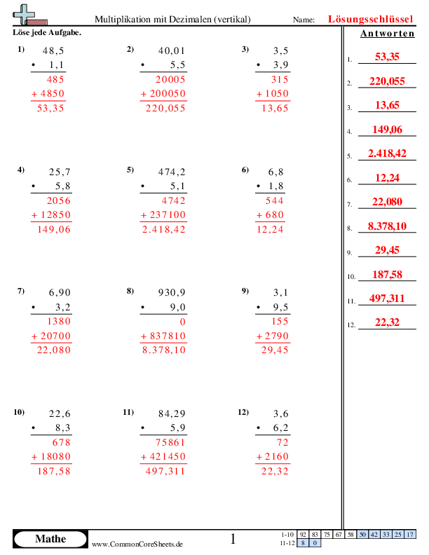  - multiplikation-von-dezimalen-vertikal worksheet