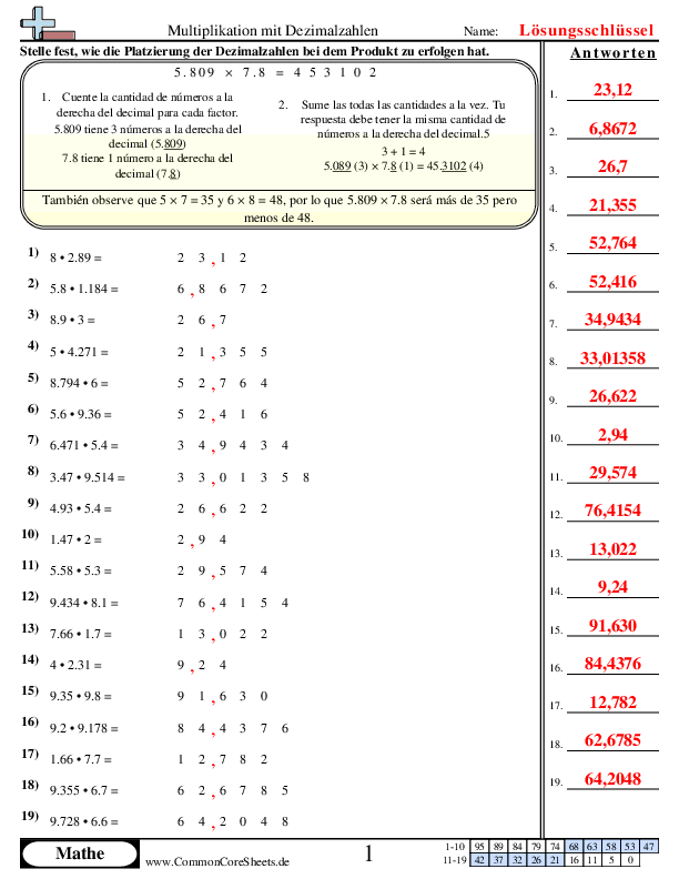  - dezimalstellen worksheet