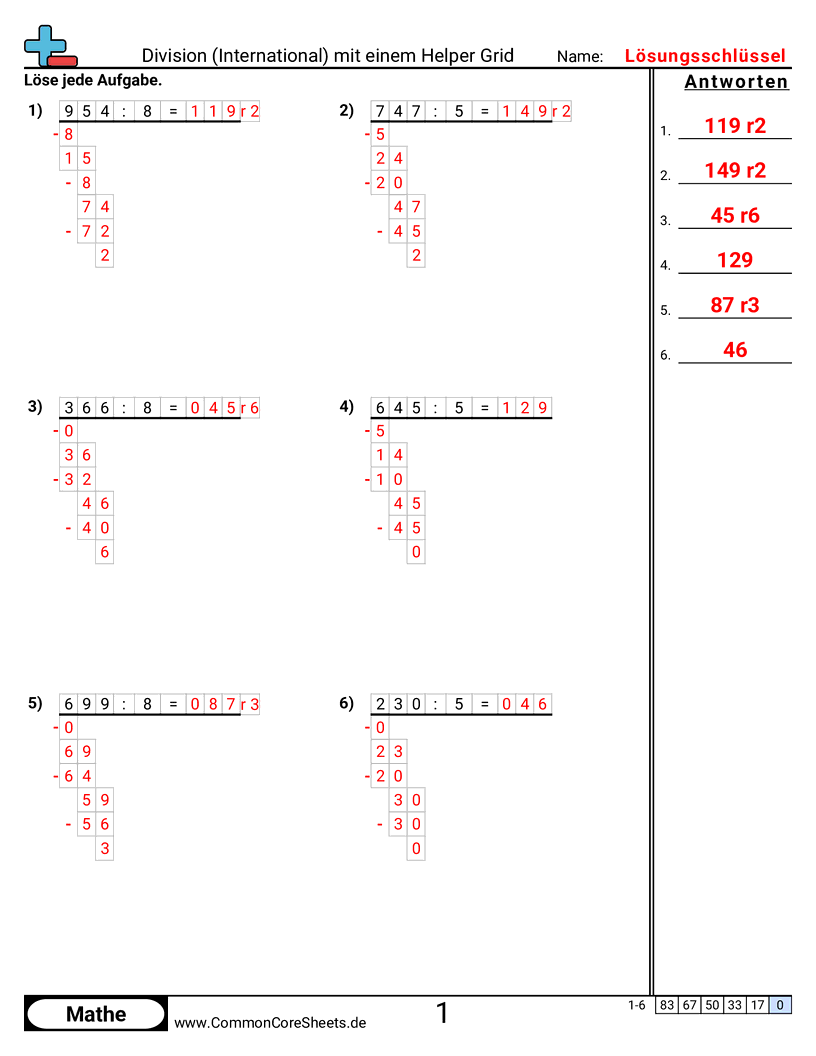 Arbeitsblätter zur Division - division-international-mit-hilfsgitter worksheet