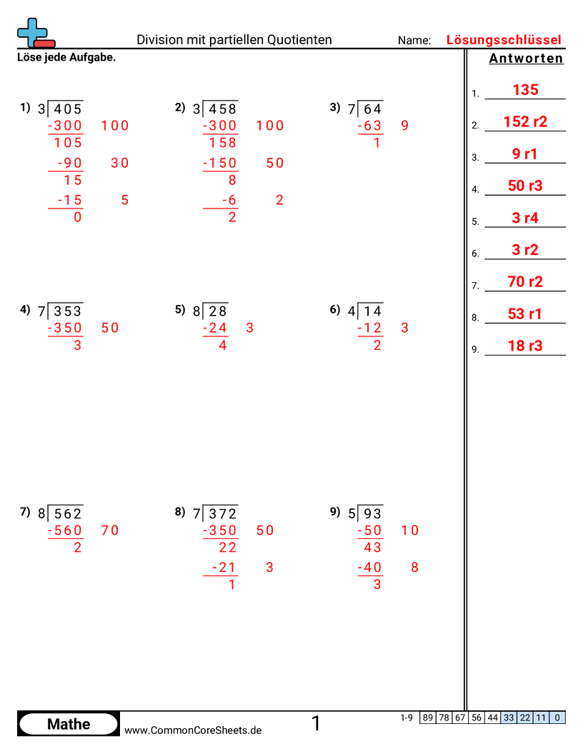 Arbeitsblätter zur Division - division-mit-teilquotienten worksheet