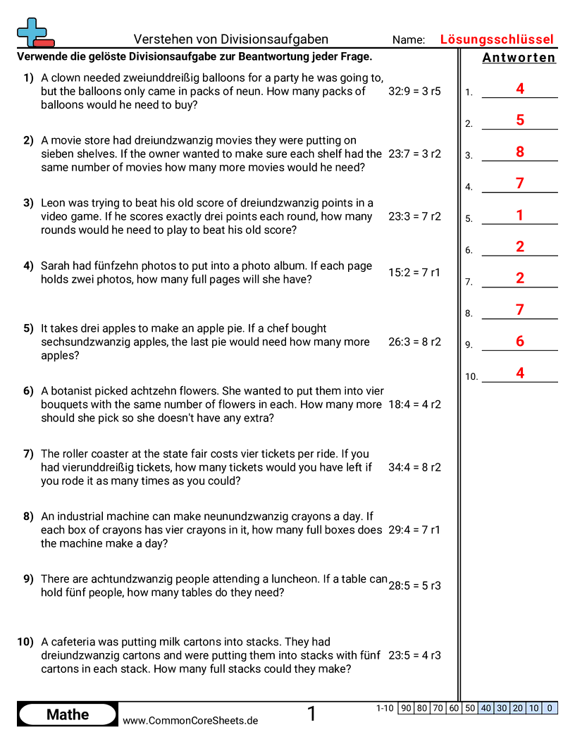 Arbeitsblätter zur Division - divisionsergebnisse-verstehen worksheet