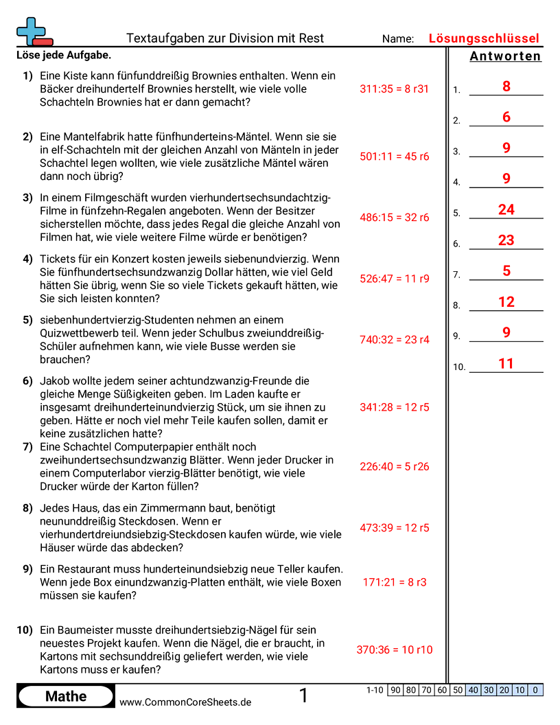 Arbeitsblätter zur Division - 3-d-2-mit-rest worksheet