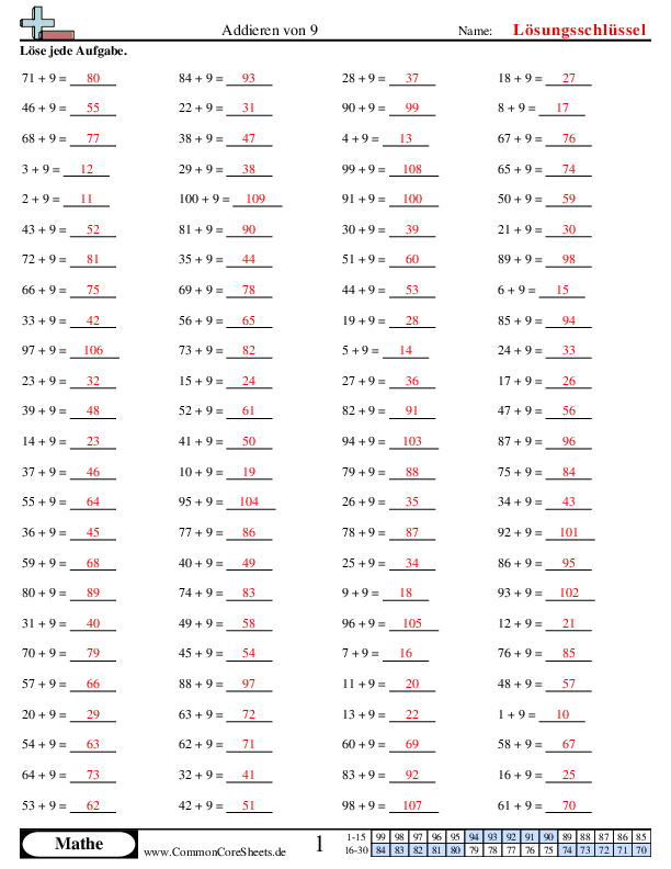  - hinzuzahlen-von-9 worksheet