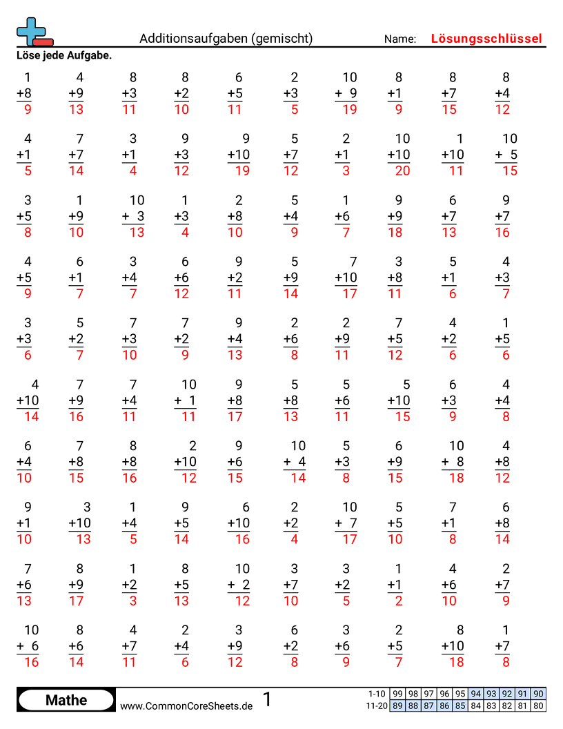Arbeitsblätter zu Rechenübungen - gemischt worksheet