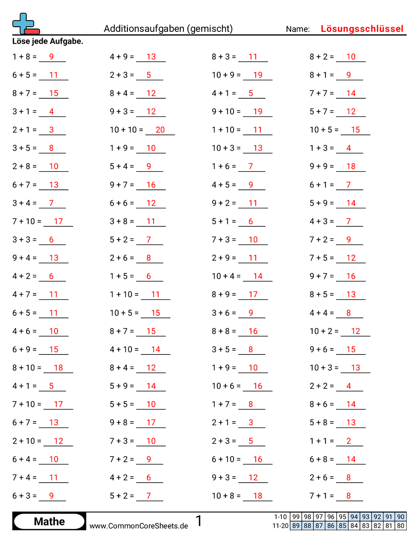 Arbeitsblätter zu Rechenübungen - gemischt-horizontal worksheet