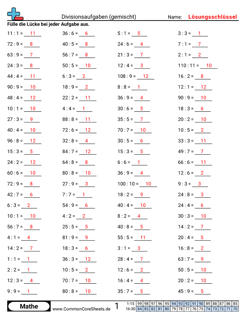 Arbeitsblätter zur Division - gemischt worksheet