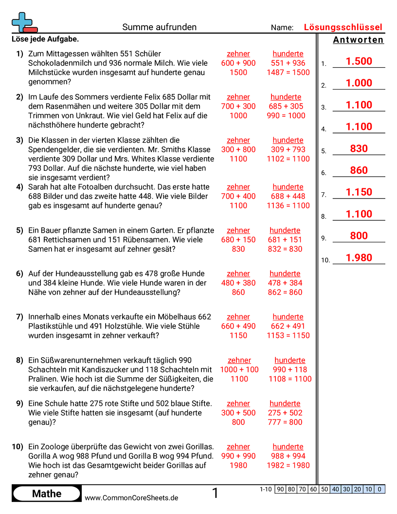 Arbeitsblätter zum Runden - summen-durch-runden-finden worksheet