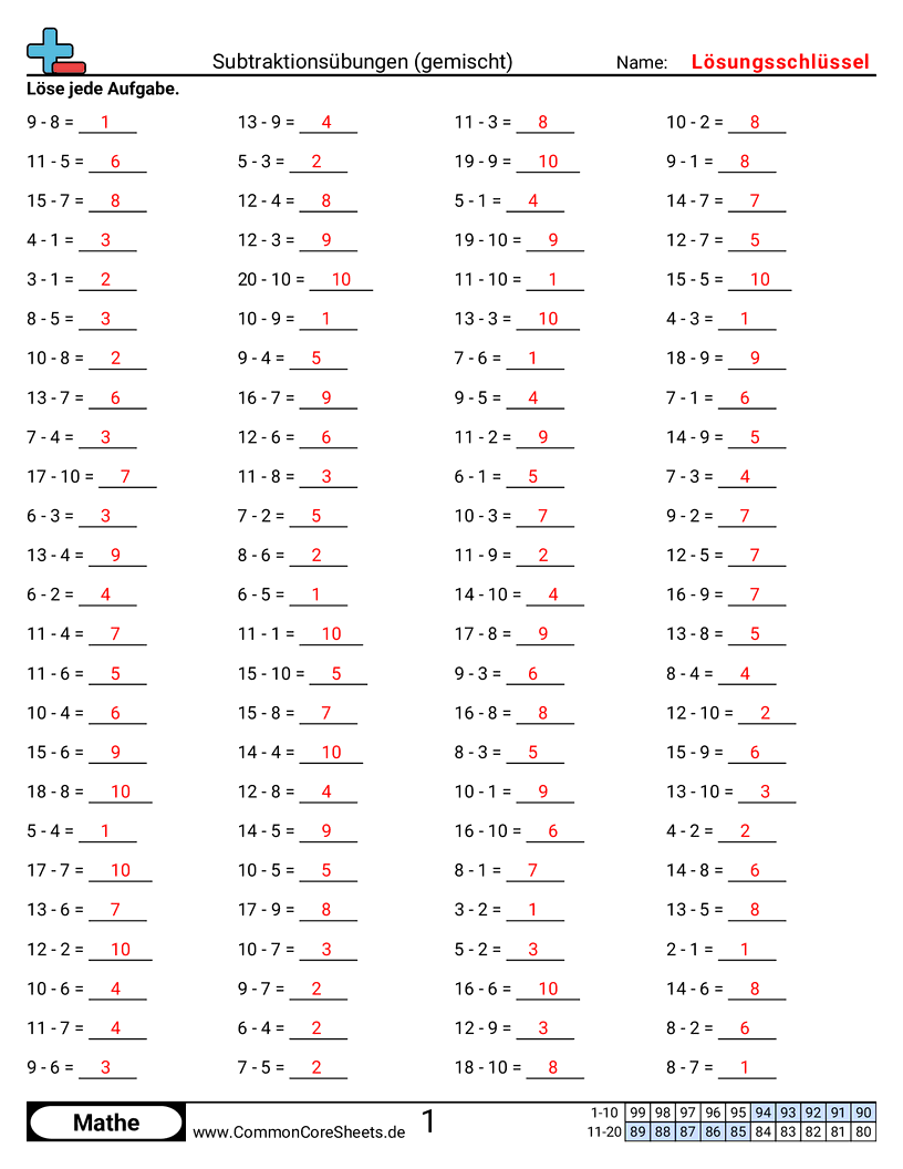 Arbeitsblätter zu Rechenübungen - gemischt-horizontal worksheet