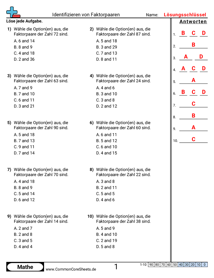 Faktorenpaare bestimmen worksheet preview