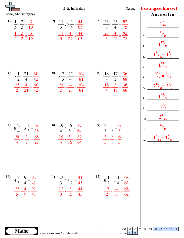  - bruche-teilen worksheet