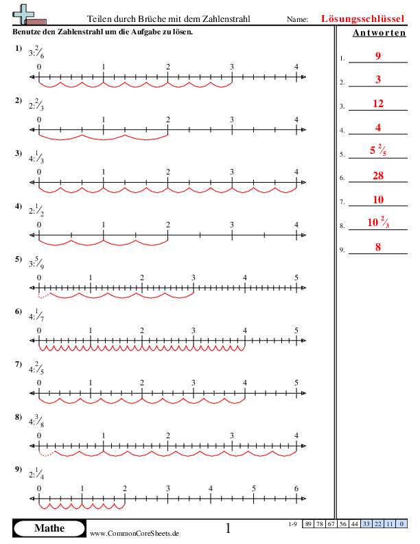  - teilen-durch-bruche-mit-hilfe-vom-zahlenstrahl worksheet