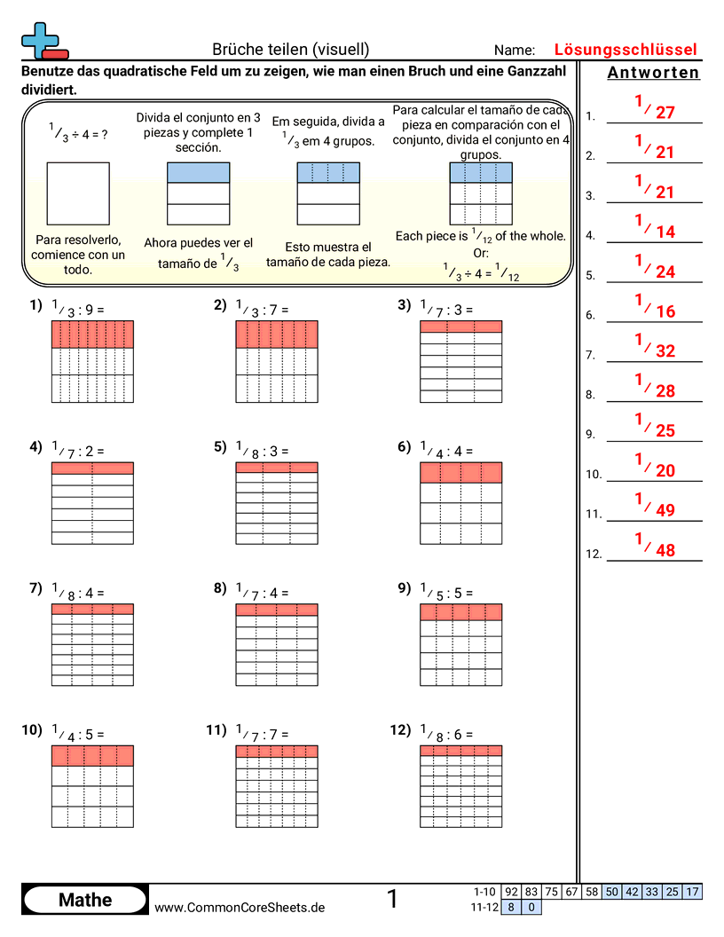 Arbeitsblätter zur Brüchen - einheitsbruche-dividieren-visuell worksheet