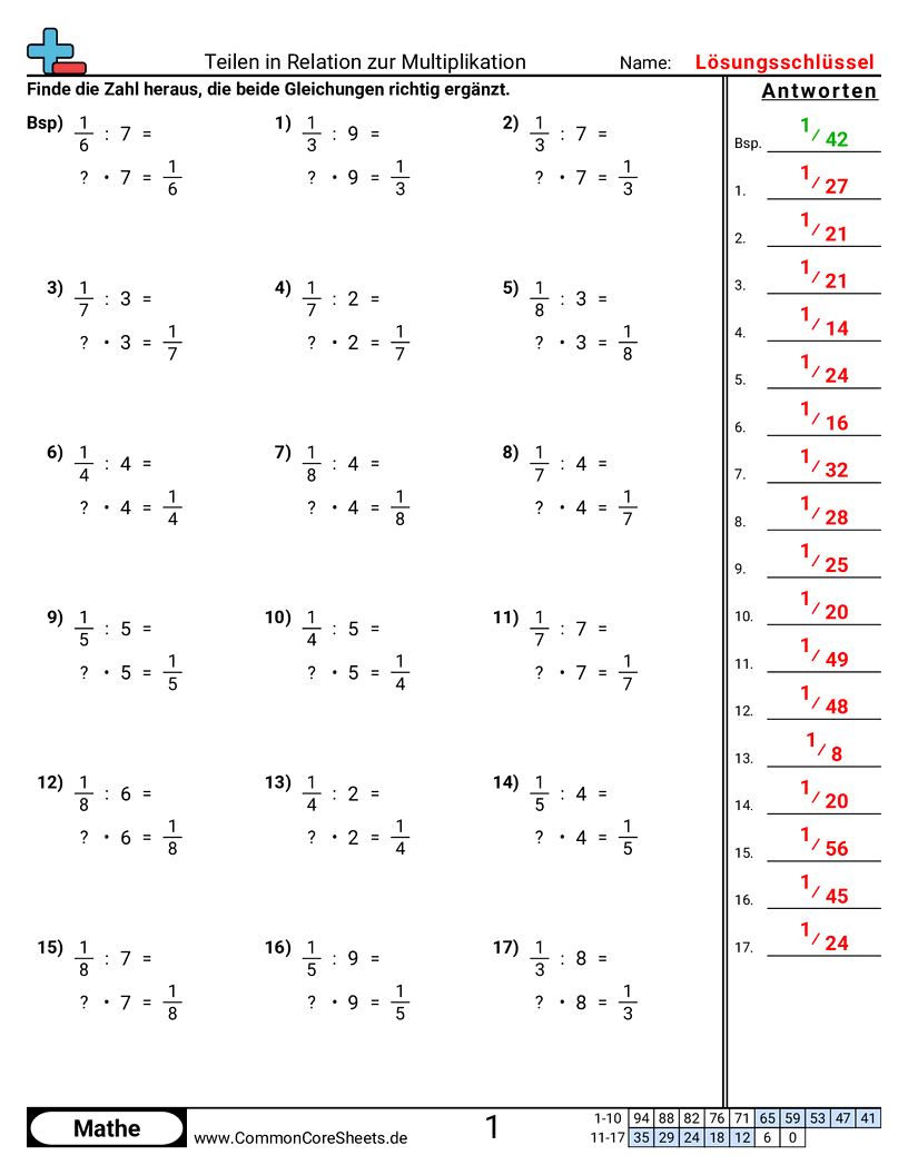 Arbeitsblätter zur Brüchen - division-in-bezug-zur-multiplikation worksheet