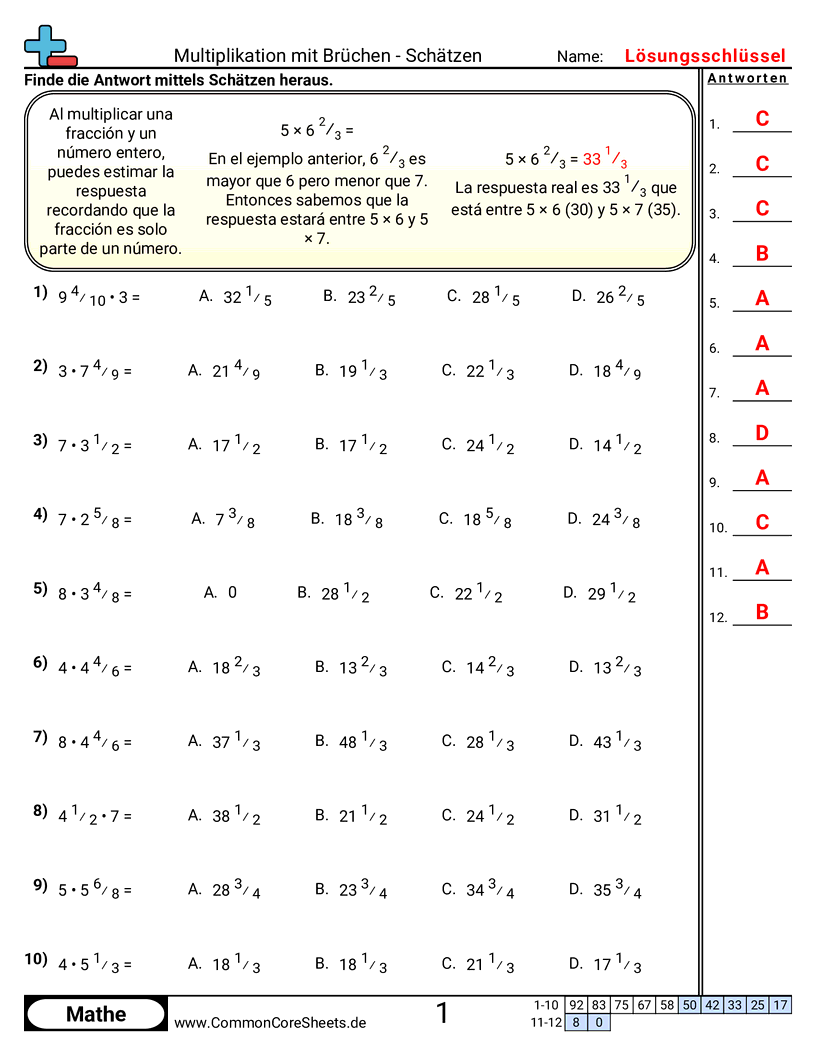 Arbeitsblätter zur Brüchen - multiplikation-von-bruchen-schatzen worksheet
