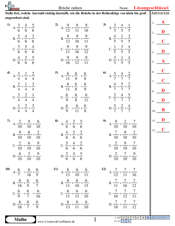  - bruche-ordnen-multiple-choice-verfahren worksheet