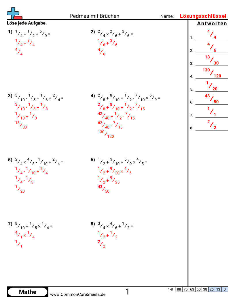 Punkt-vor-Strich mit Brüchen worksheet preview