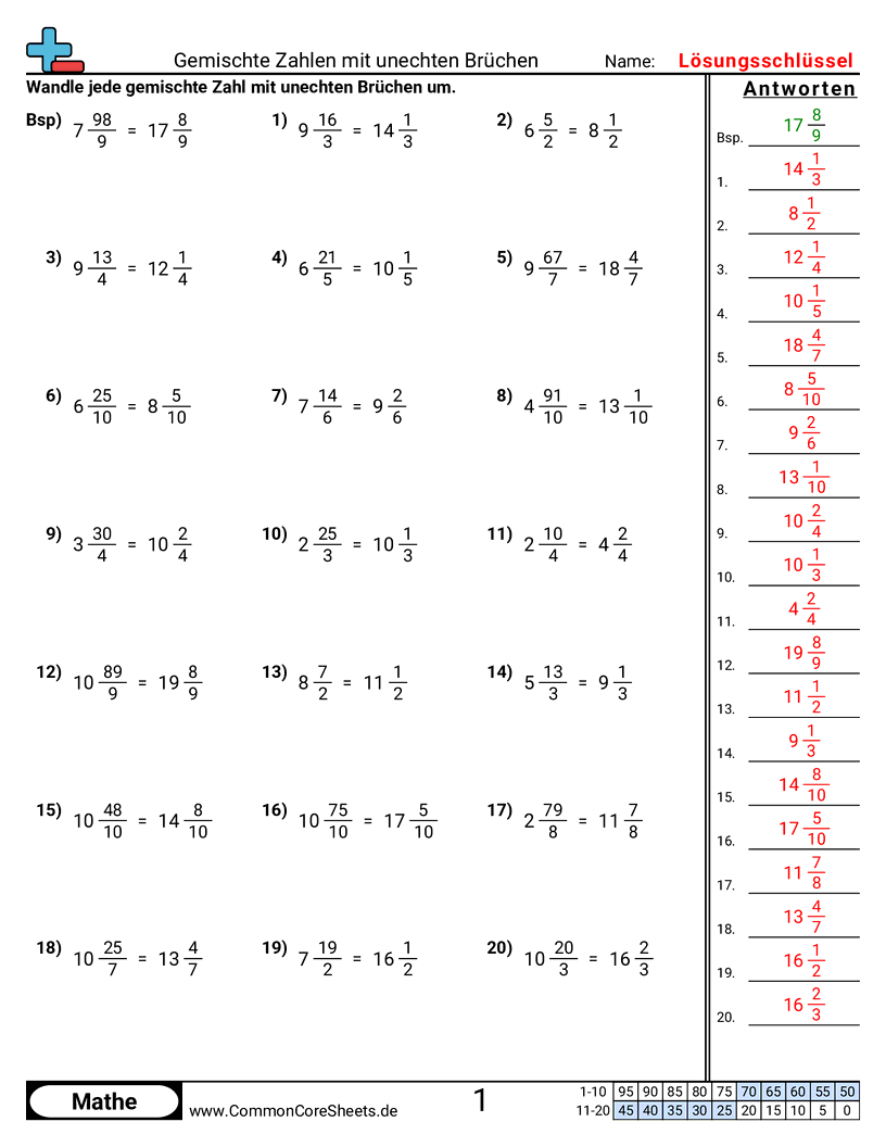 Arbeitsblätter zur Brüchen - gemischte-unechte-bruche-umverteilen worksheet