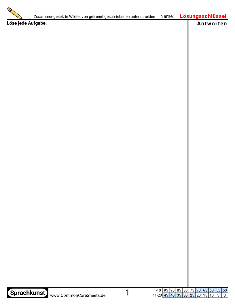  - Zusammengesetzte Wörter vs. getrennt geschriebene Wörter erkennen worksheet