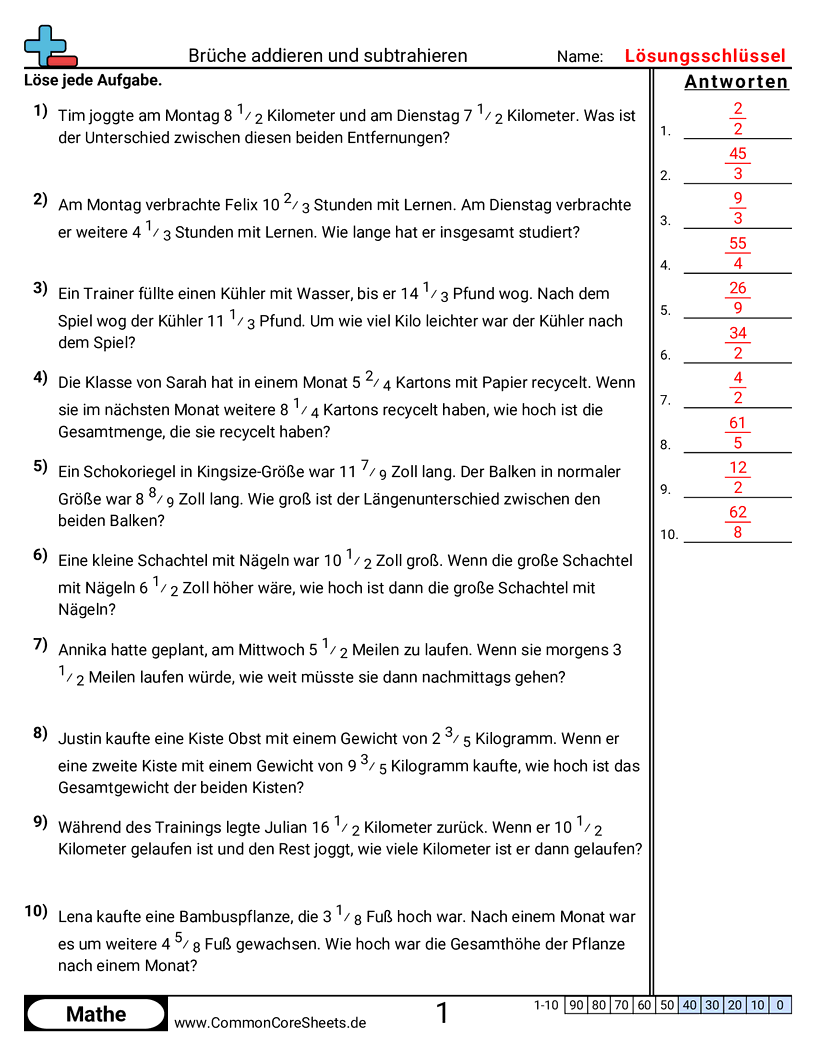 Arbeitsblätter zur Brüchen - textaufgaben-gleiche-nenner worksheet