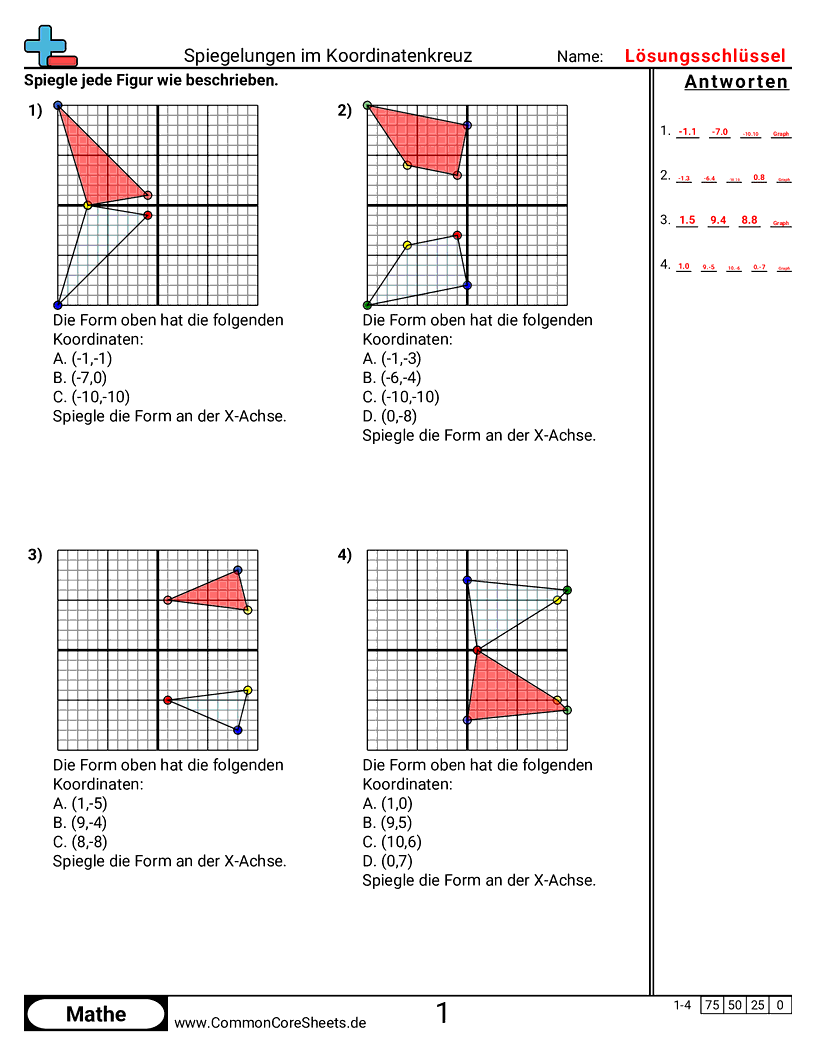 Arbeitsblätter zum Koordinatensystem - im-koordinatensystem-spiegeln worksheet