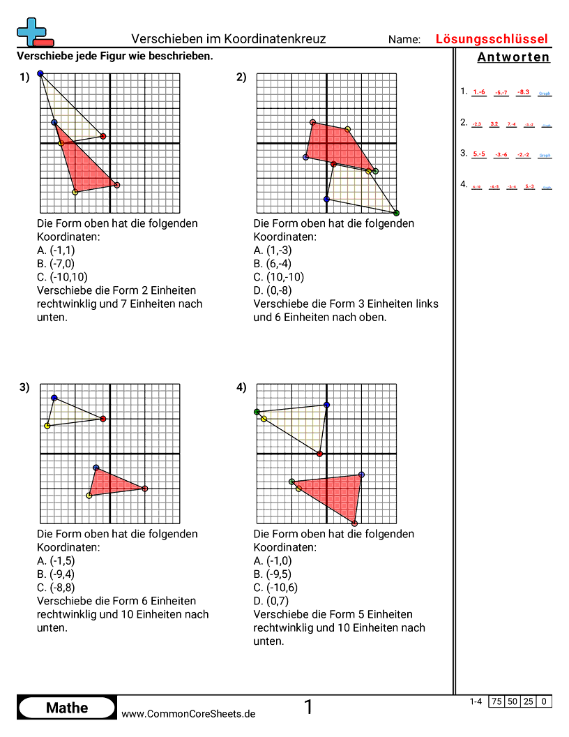 Arbeitsblätter zum Koordinatensystem - im-koordinatensystem-verschieben worksheet