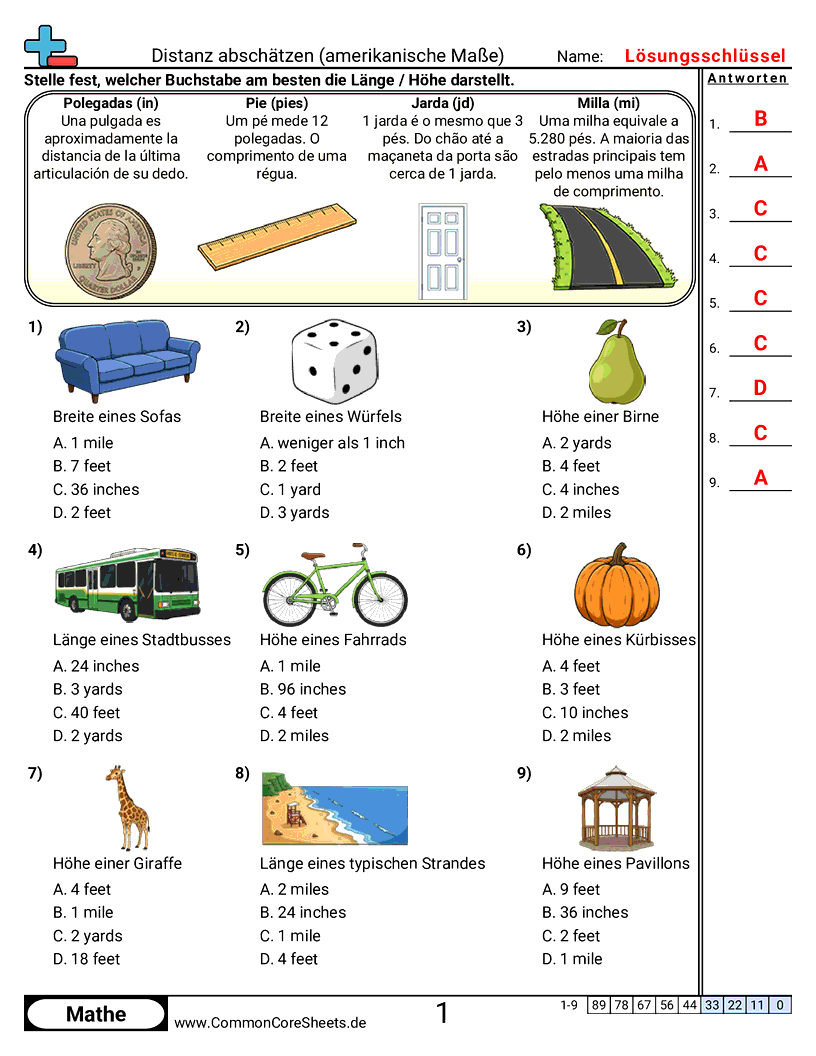 Arbeitsblätter zu Maßeinheiten - lange-schatzen-us worksheet