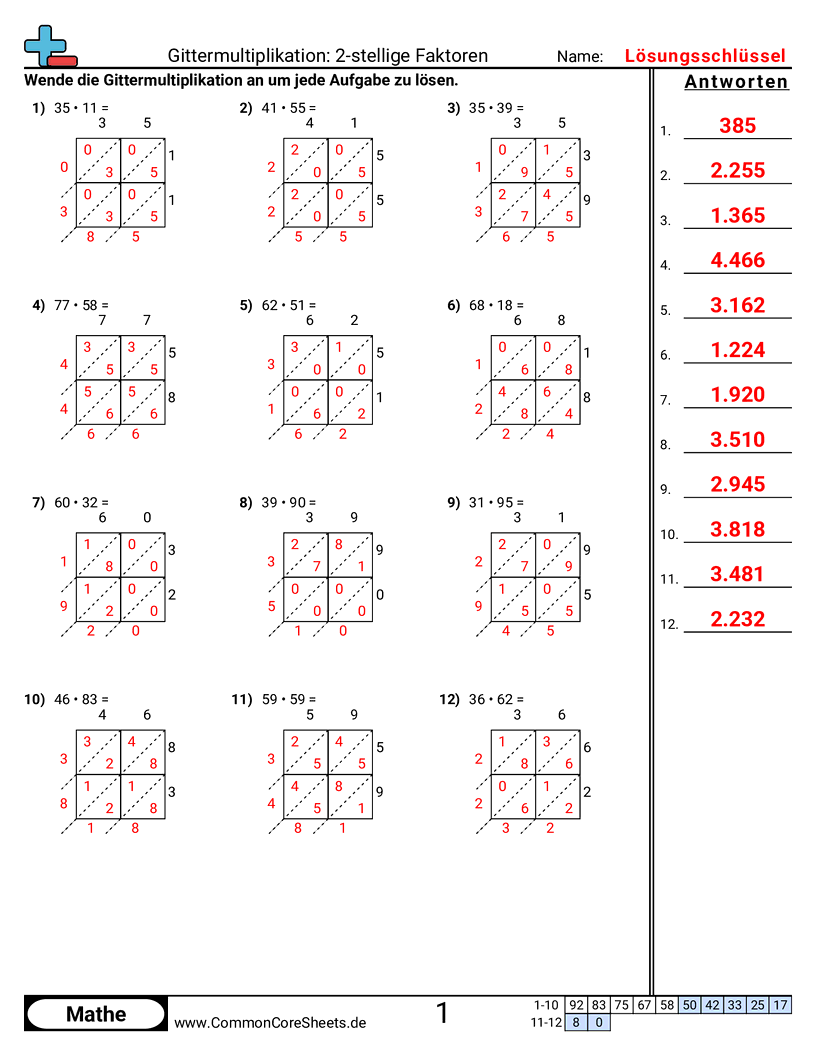 Arbeitsblätter zur Multiplikation - 2-stellig-x-2-stellig worksheet