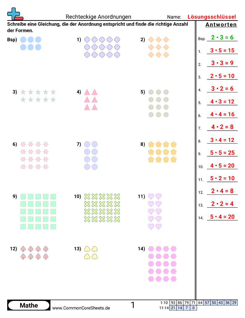 Arbeitsblätter zur Multiplikation - rechteckige-punktfelder worksheet