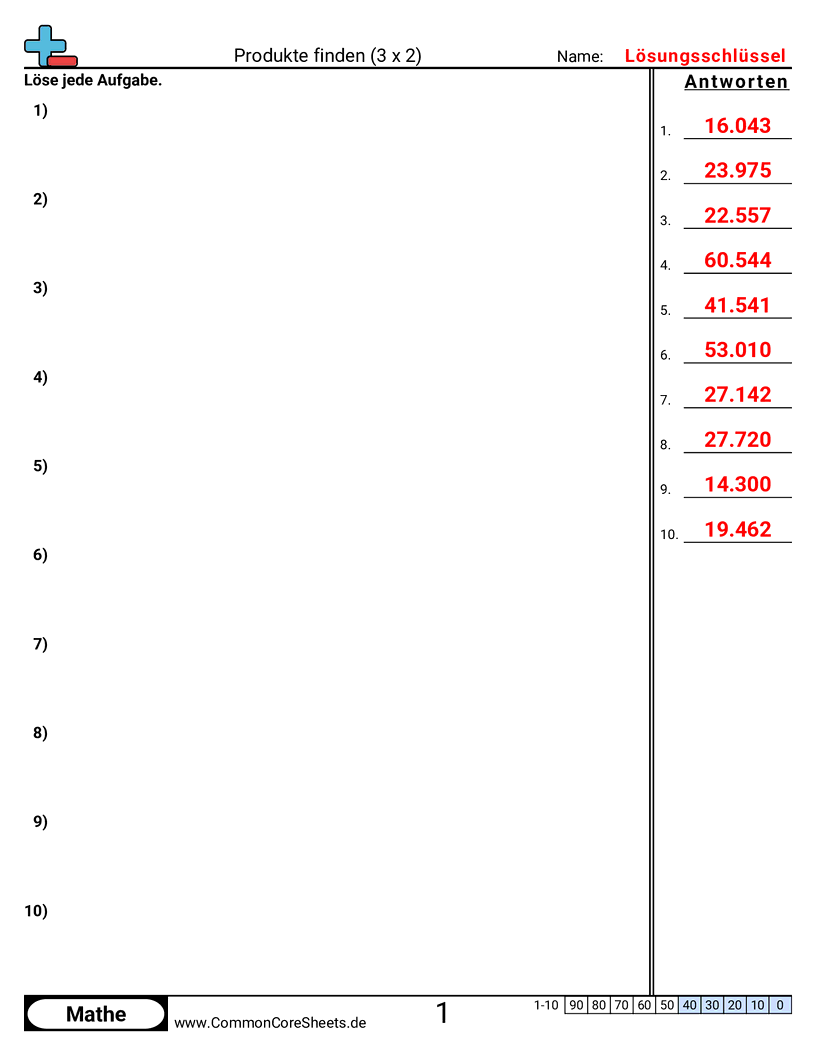 Arbeitsblätter zur Multiplikation - 3-stellig-x-2-stellig worksheet