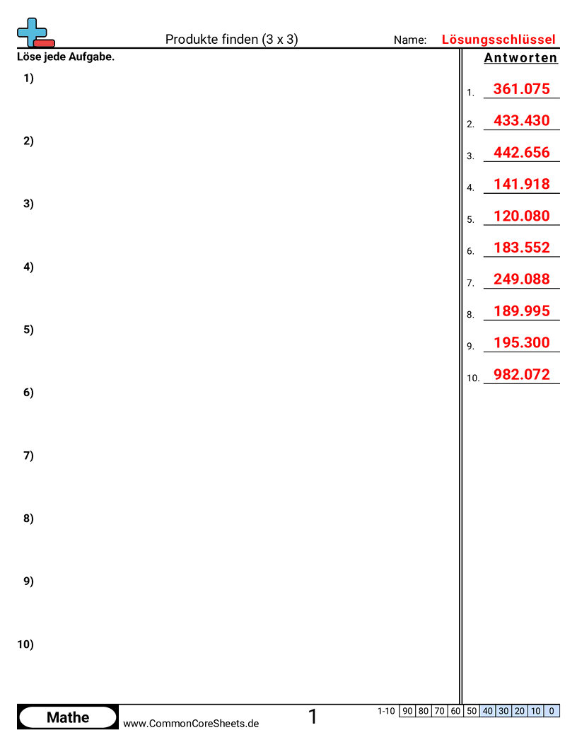 Arbeitsblätter zur Multiplikation - 3-stellig-x-3-stellig worksheet