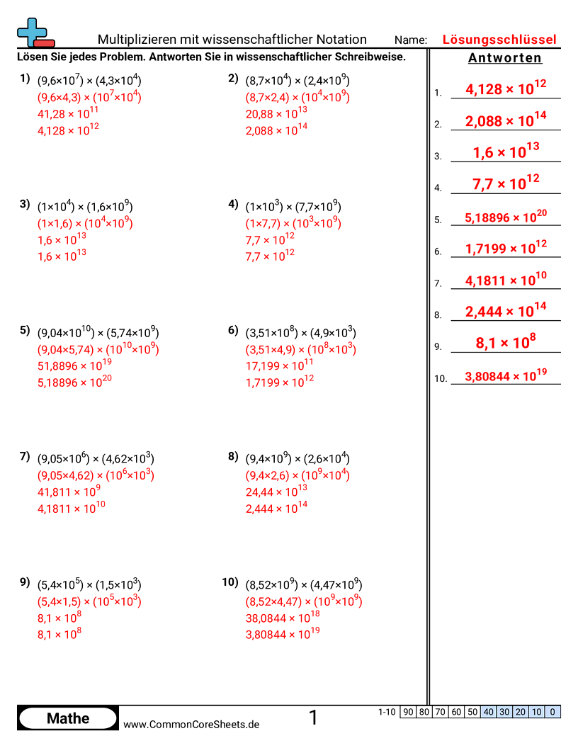 Mit wissenschaftlicher Notation multiplizieren worksheet preview