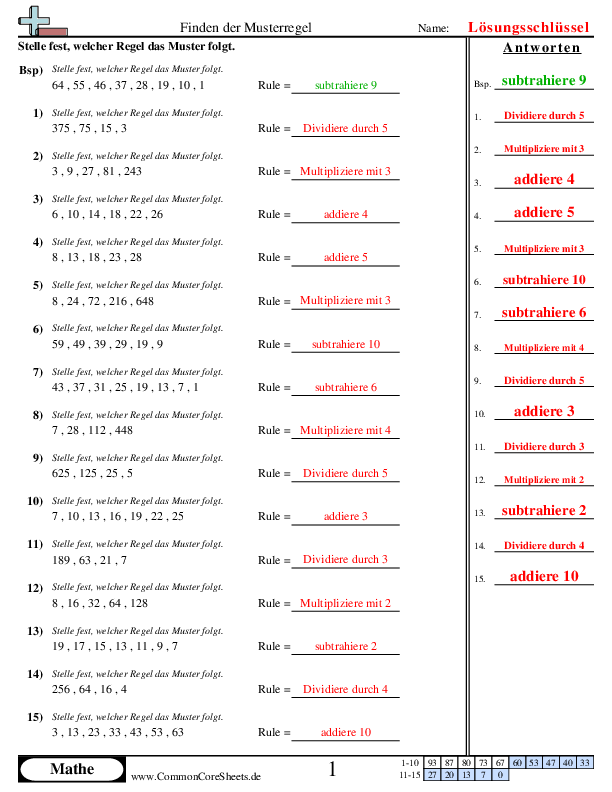  - musterregel worksheet