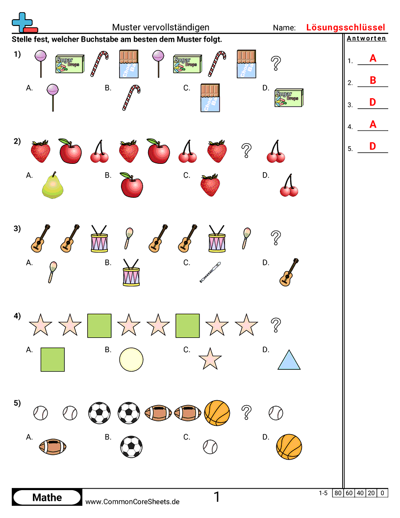 Arbeitsblätter zu Muster & Funktionsmaschinen - muster-fortsetzen-visuell worksheet