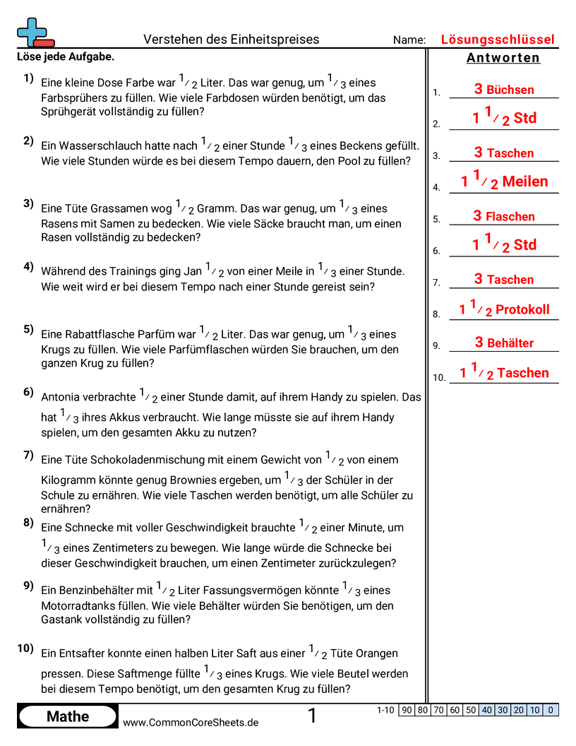 Arbeitsblätter zu Verhältnissen - verstehen-des-einheitspreises worksheet