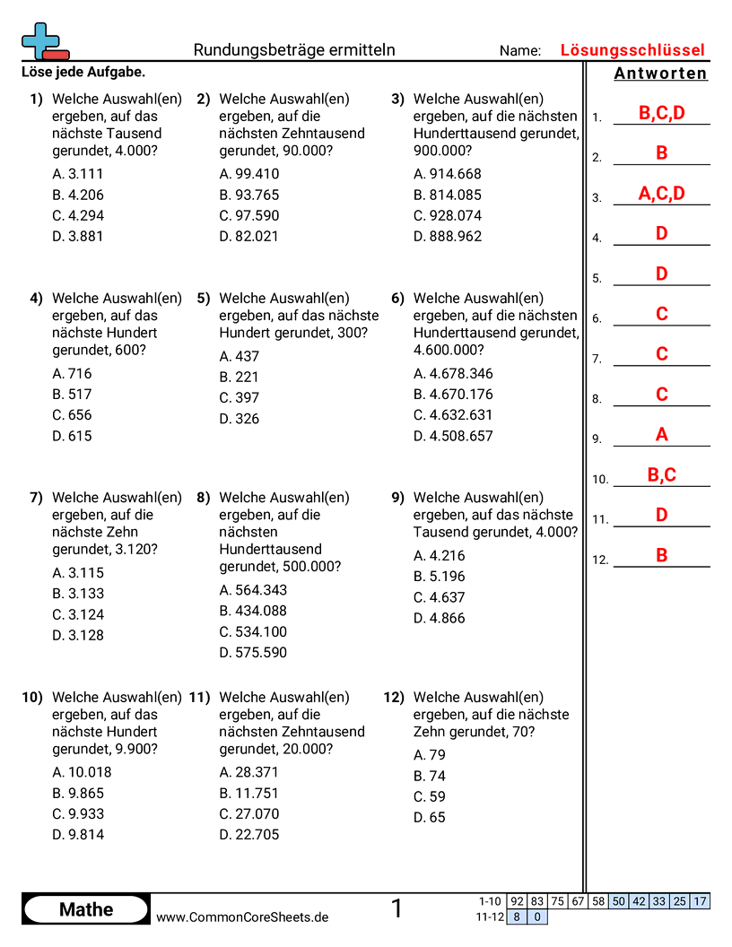 Arbeitsblätter zum Runden - rundungsbetrage-bestimmen worksheet